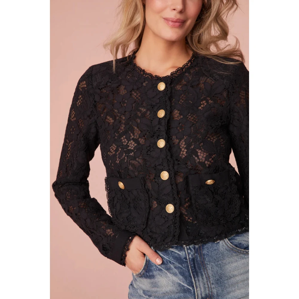 Loveshackfancy Doorschijnend Kantjasje in Zwart Black Dames