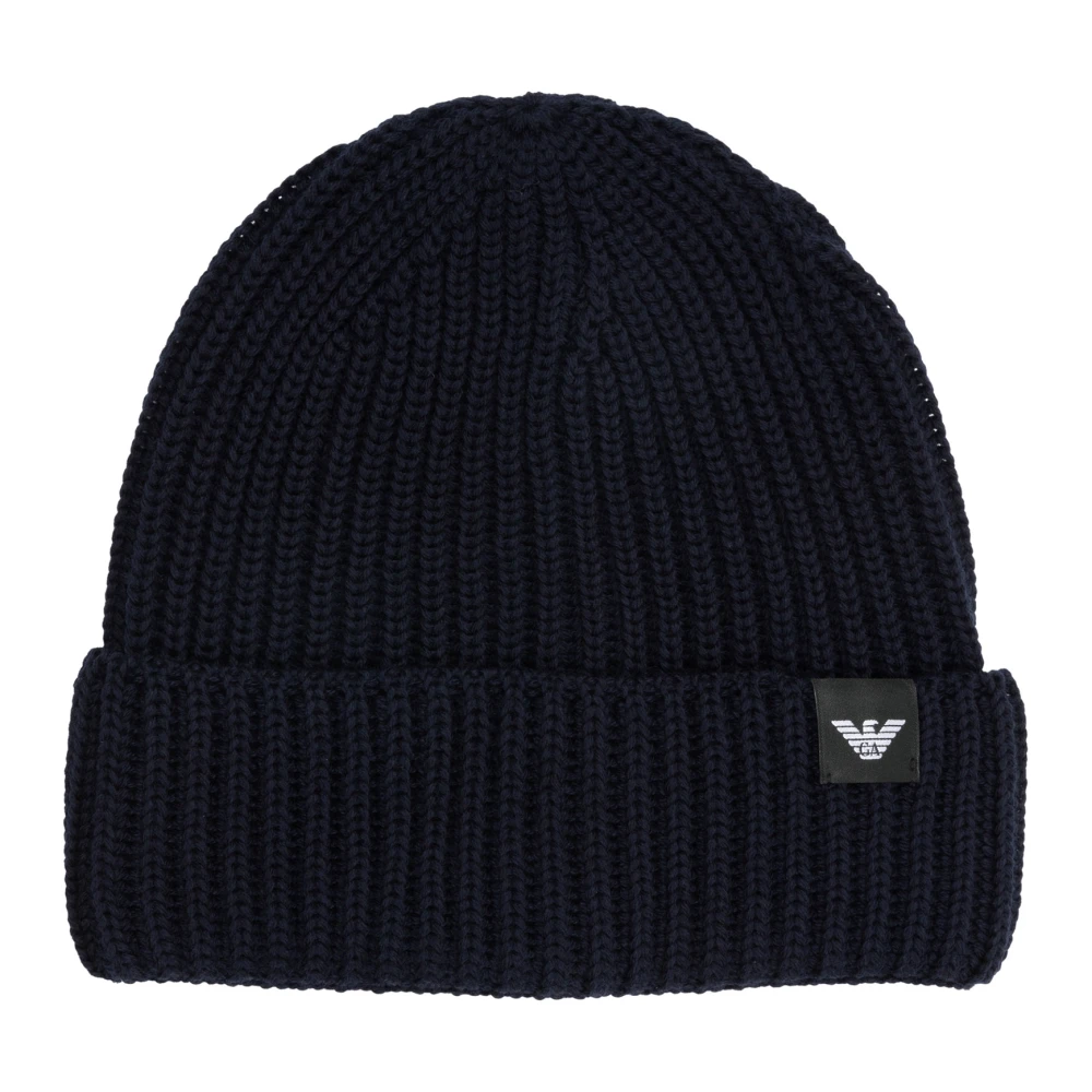 Emporio Armani Eenvoudige Logo Beanie Muts Blue Heren