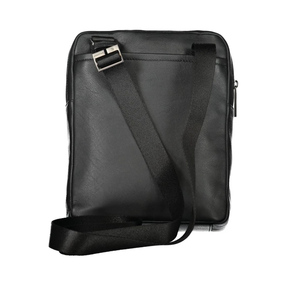 Piquadro Elegante zwarte leren schoudertas Black Heren