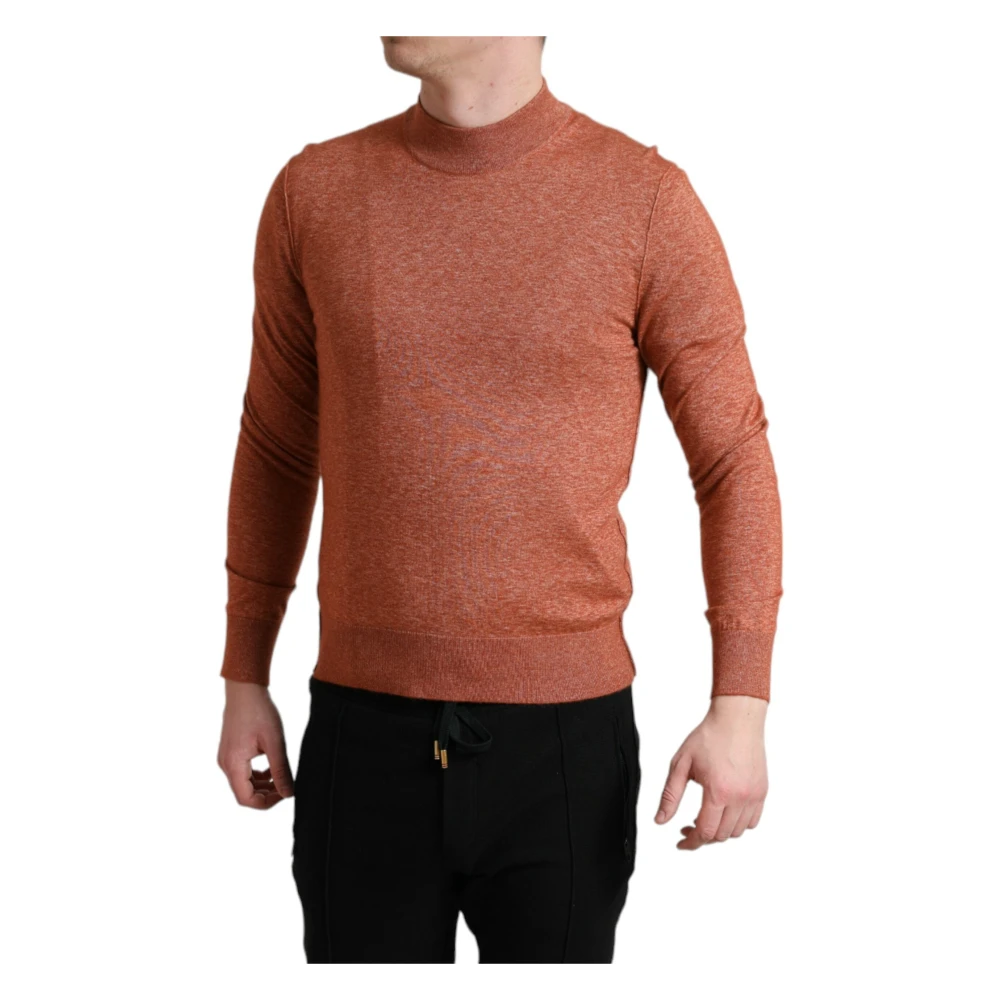 Dolce & Gabbana Luxe Zijde-Kasjmier Oranje Crew Neck Sweater Brown Heren