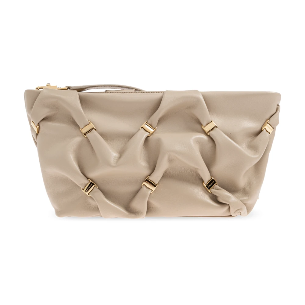 Salvatore Ferragamo Leren schoudertas met applicaties Beige Dames