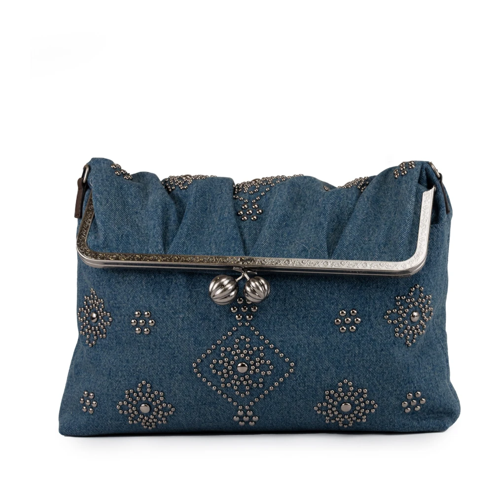Max Mara Weekend Denim clutch met bloemen studs Blue Dames