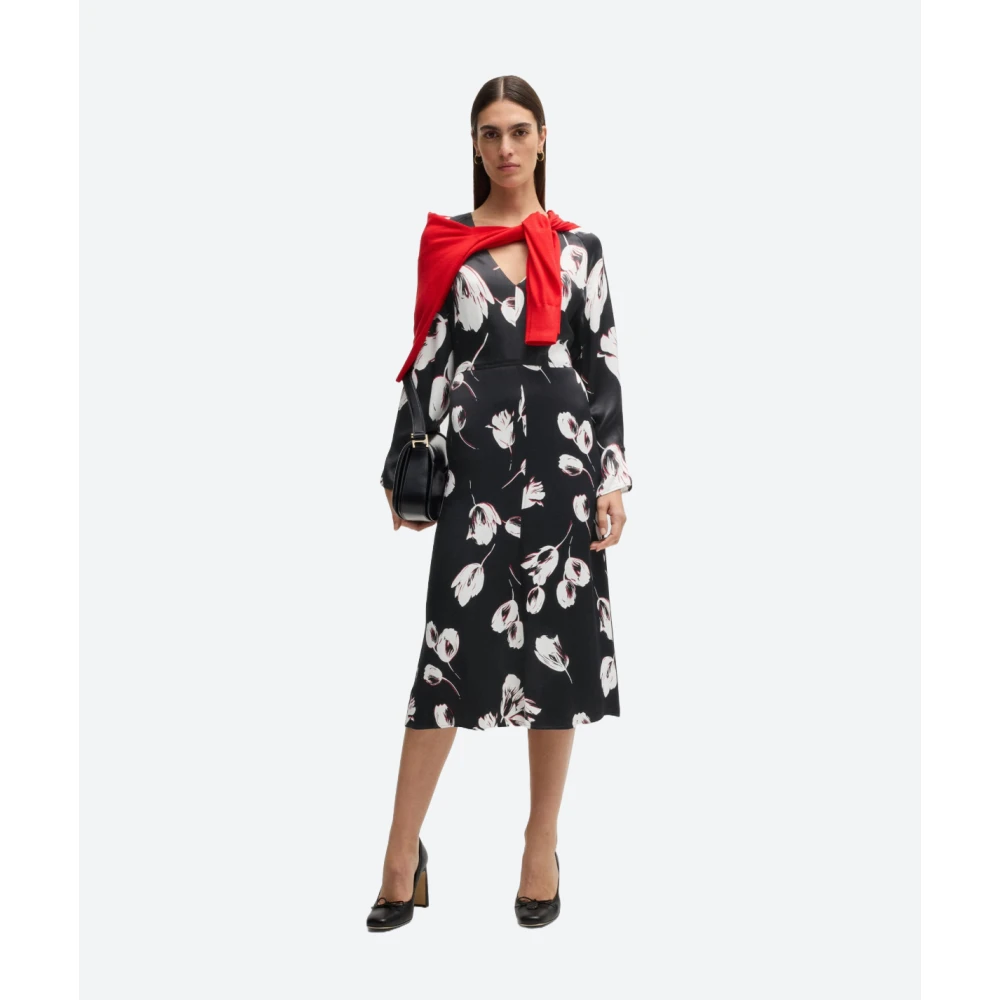 Hugo Boss Tulpenprint V-hals Jurk Black Dames