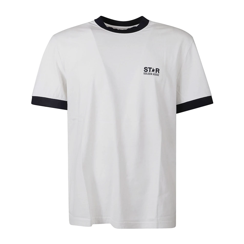 Golden Goose Reguliere T-shirt met Gebreide Contrastribbels White Heren