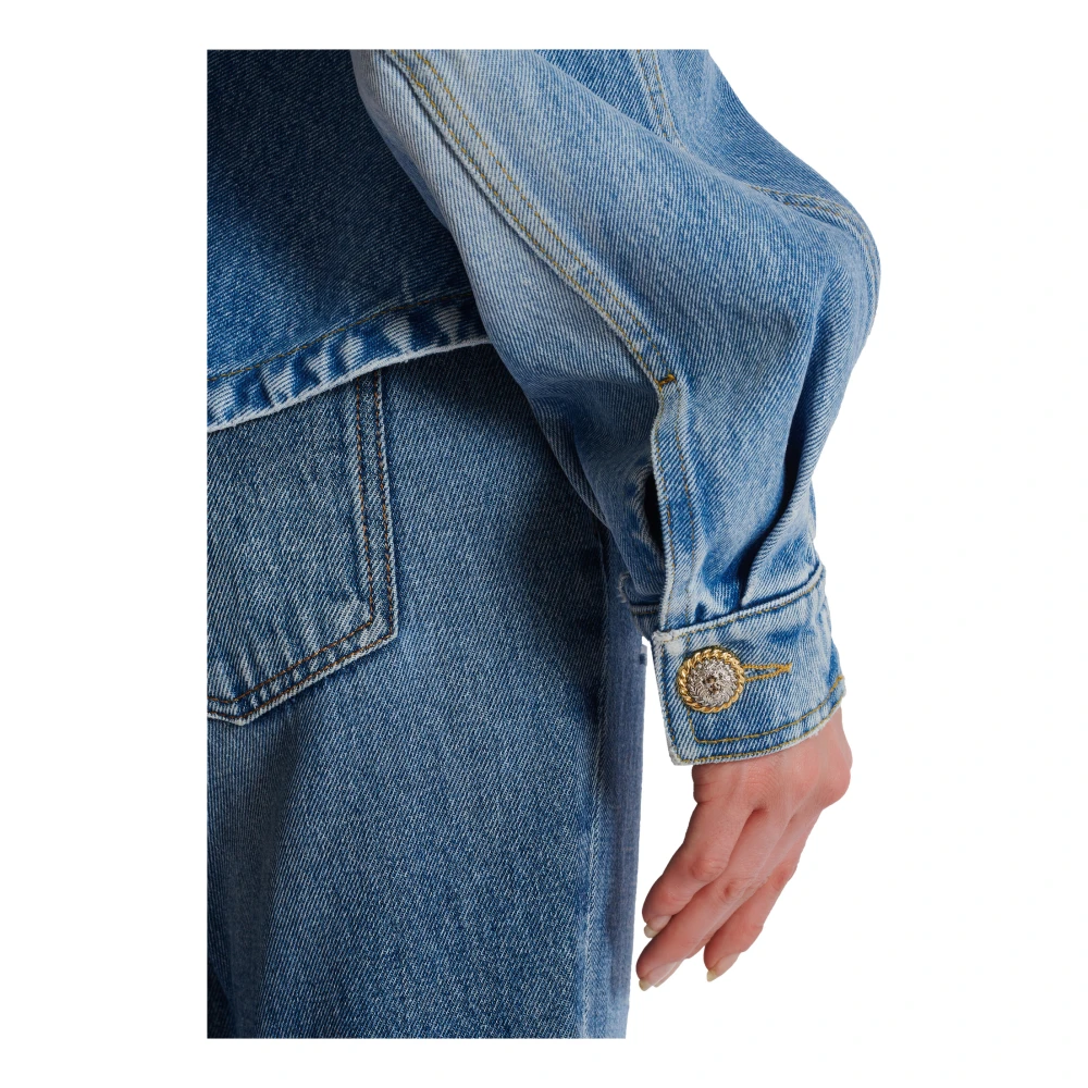 Balmain Geplooide spijkerjas Blue Dames