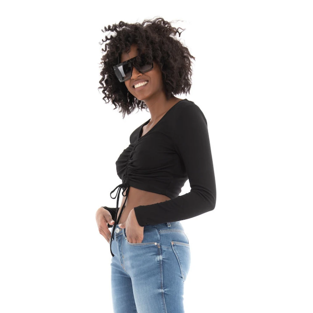 Only Gerimpeld shirt met lange mouwen Black Dames