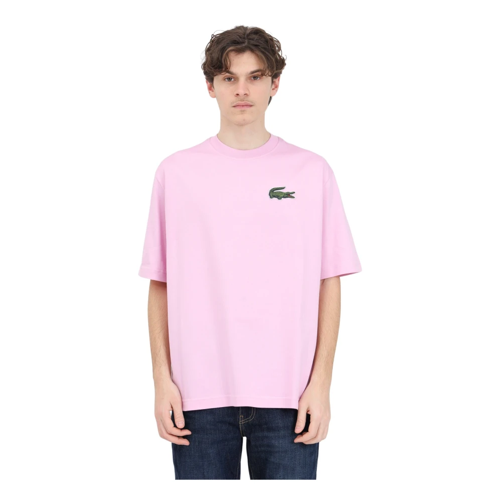 Lacoste Roze T-shirt met Krokodil Logo Patch Pink Heren