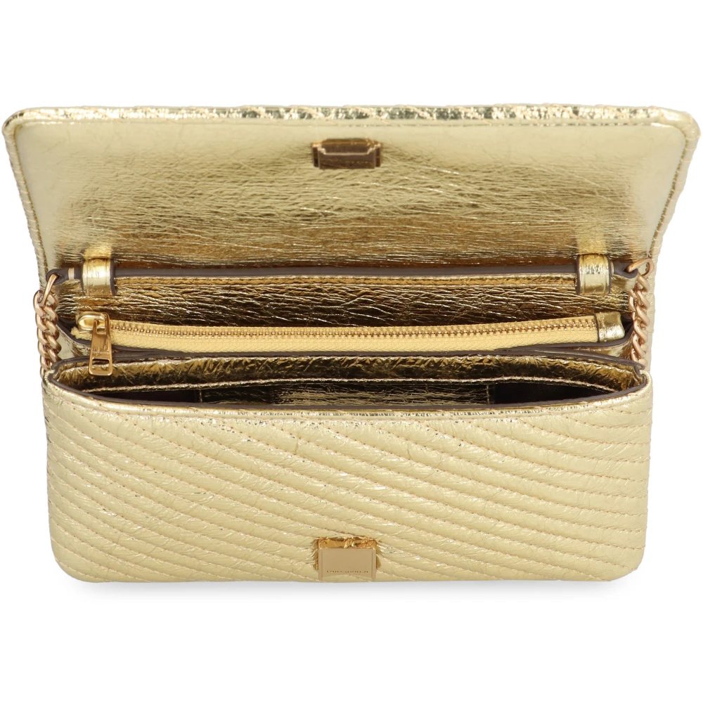TORY BURCH Metallic Leren Portemonnee met Kettingriem Yellow Dames
