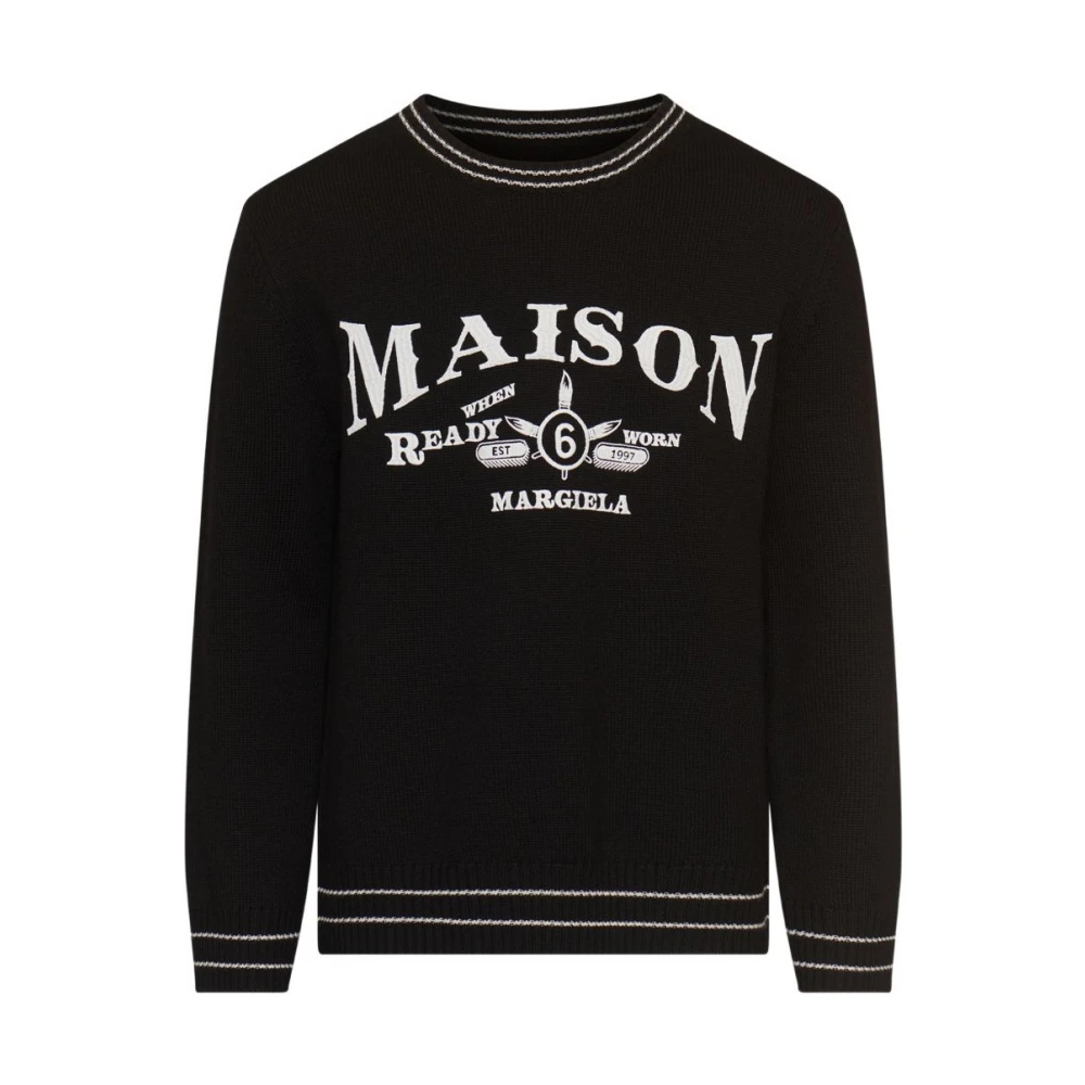 Mm6 Maison Margiela Mannelijk Zwart Truien & Vesten Heren, L, Wol, Trui Met Ronde Hals