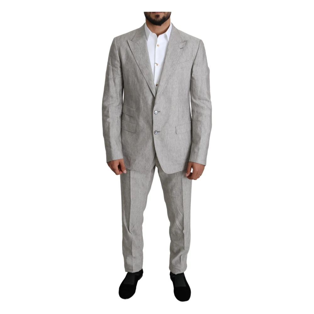 Dolce & Gabbana Grijze Linen Napoli Suit Gray Heren