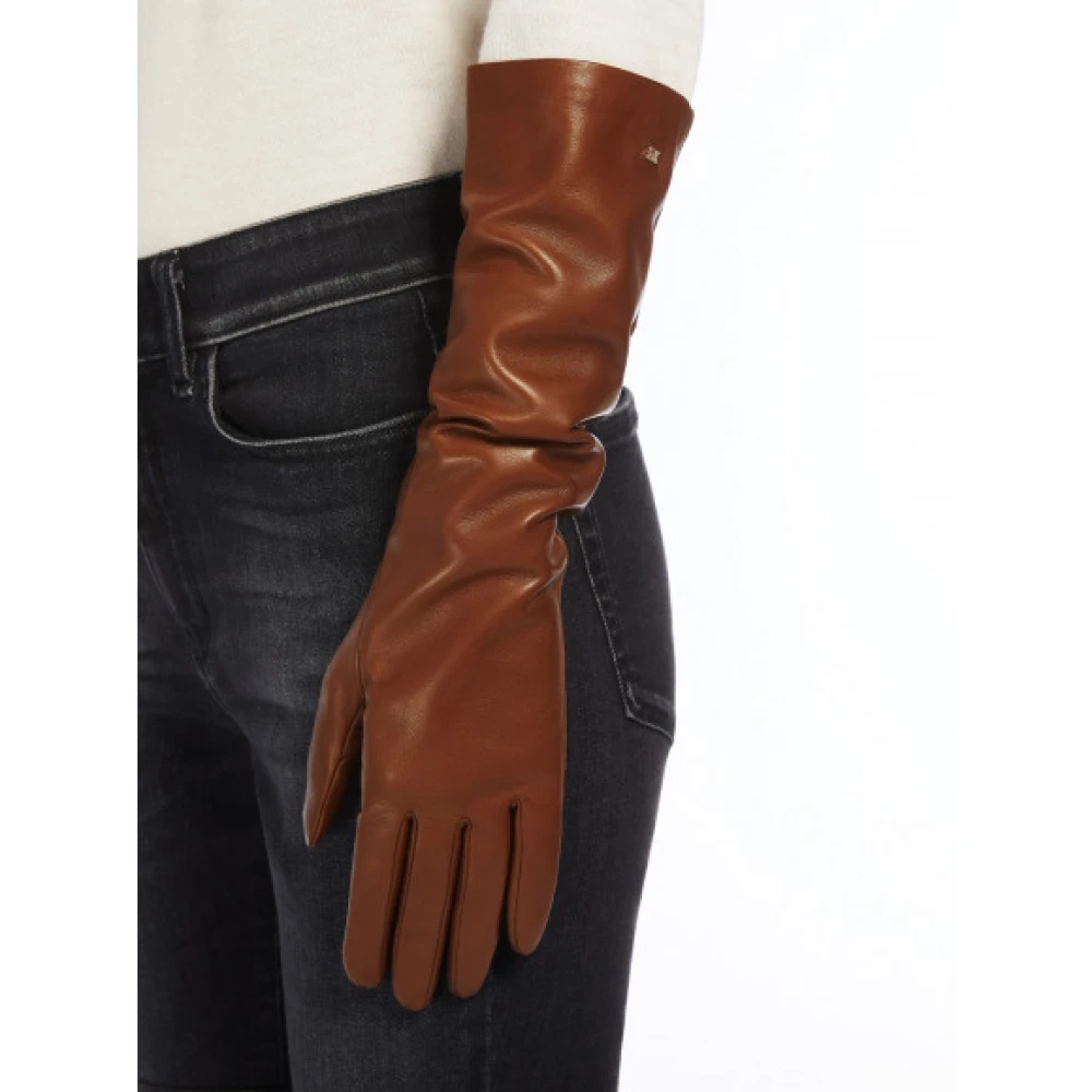 Max Mara Nappa Leren Monogram Handschoenen Brown Dames