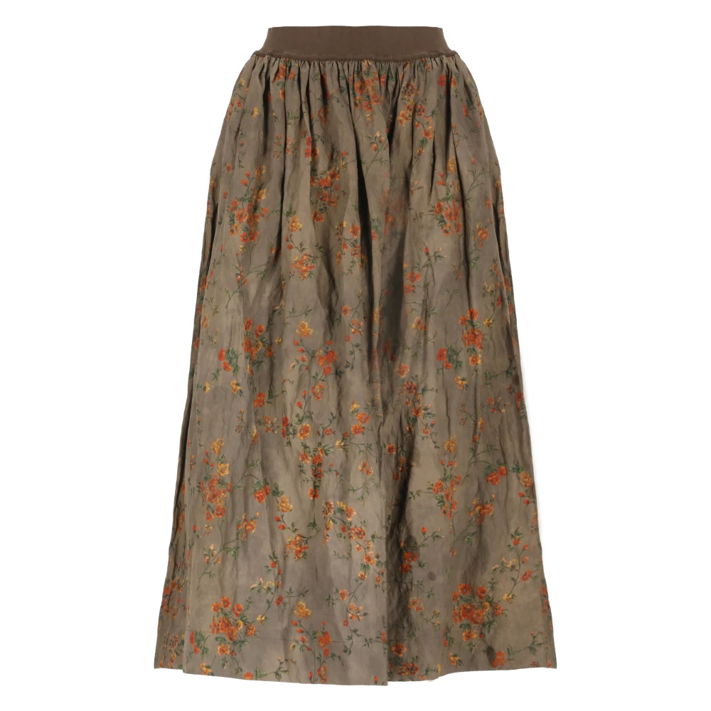 UMA Wang Groene Bloemenprint Elastische Taille Rok Green Dames