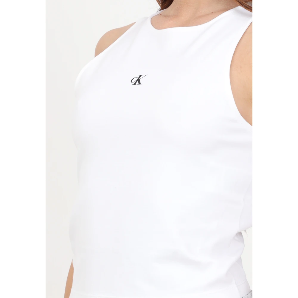 Calvin Klein Jeans Witte Dames Top met Logo Print White Dames