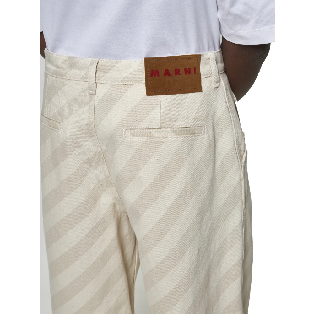 Marni Gestreepte Denim Hoge Taille Jeans Beige Heren