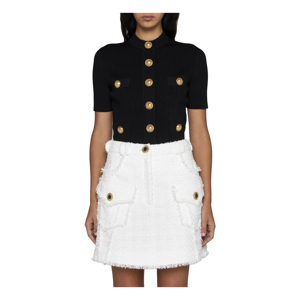 Balmain Tweed A-Lijn Rok Wit White Dames