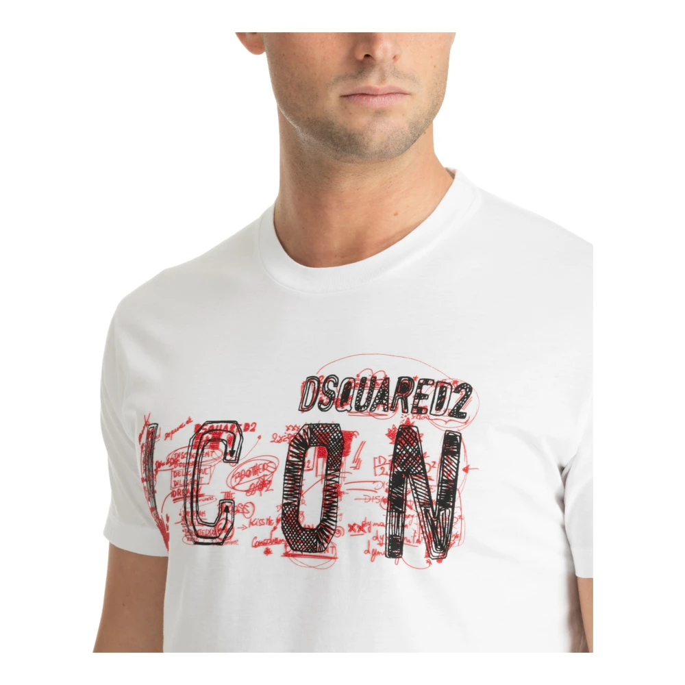 Dsquared2 Gestreept T-shirt voor mannen White Heren