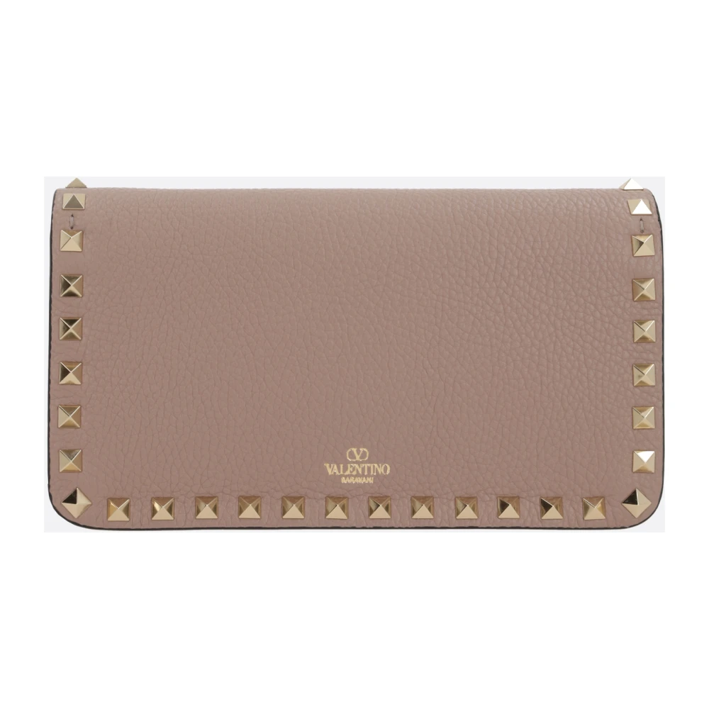 Valentino Garavani Gestudeerde Leren Ketting Portemonnee Tas Beige Dames