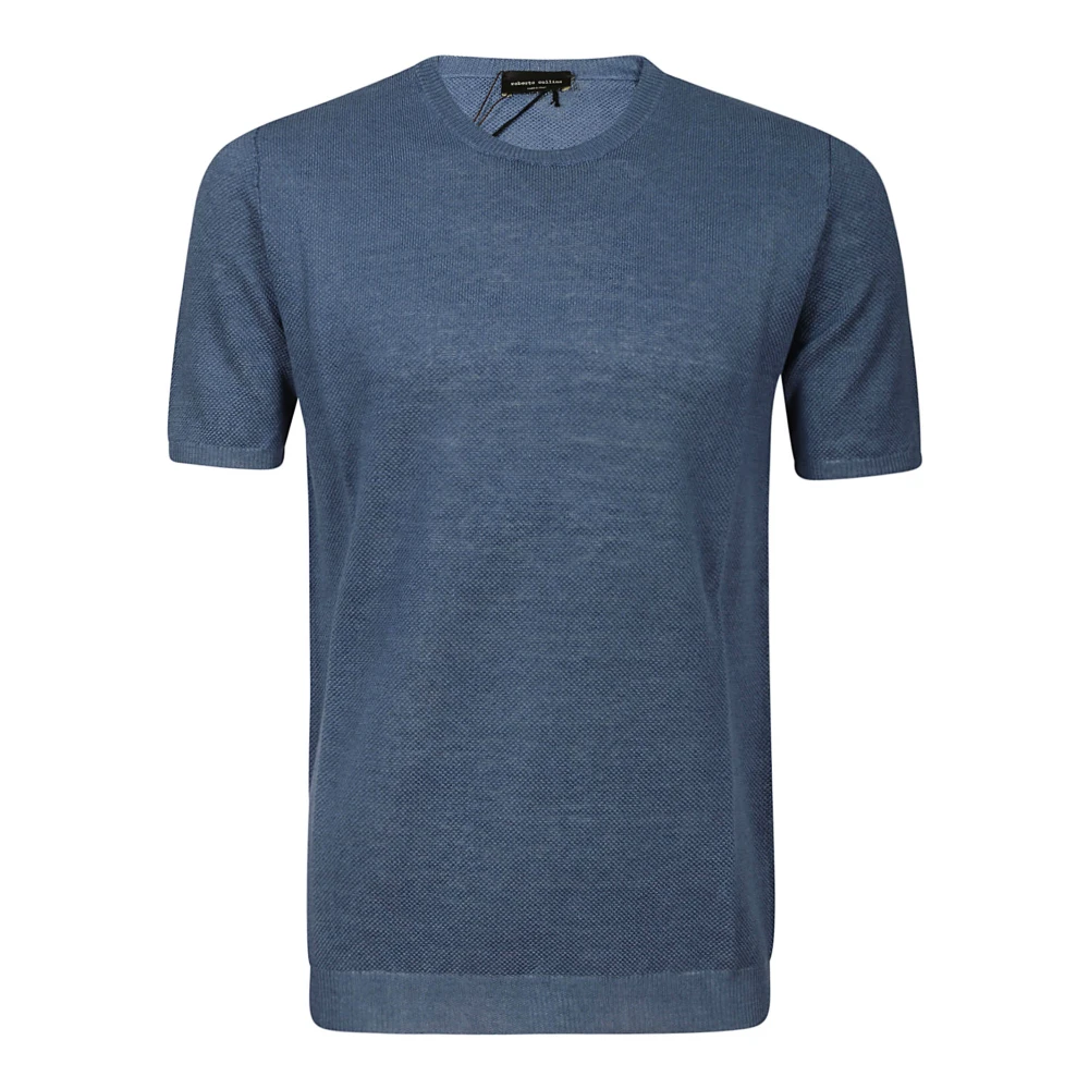 Roberto Collina Lichtblauw Linnen T-shirt met Geribbelde Randen Blue Heren