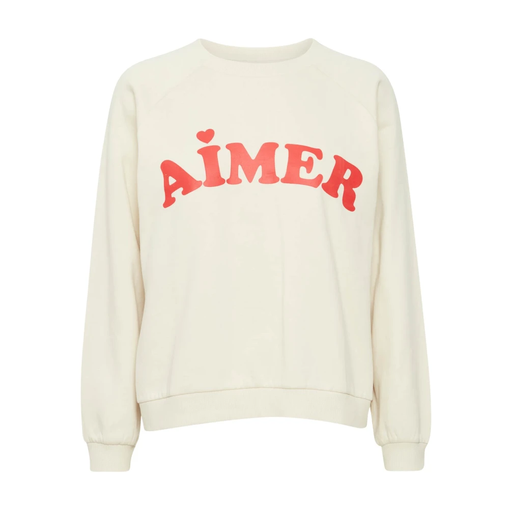 Ichi Geborstelde Sweater in Amandelmelk Beige Dames