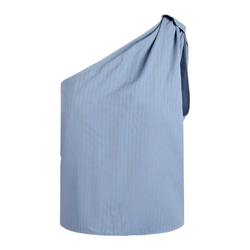Federica Tosi Een-schouder gestreepte shirt met knoopdetail Blue Dames