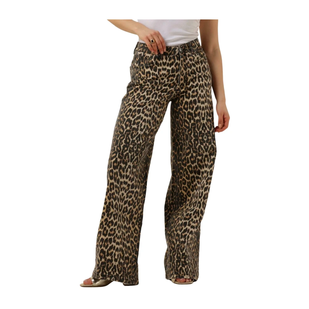 Co'Couture Luipaard Denim Panel Broek Brown Dames