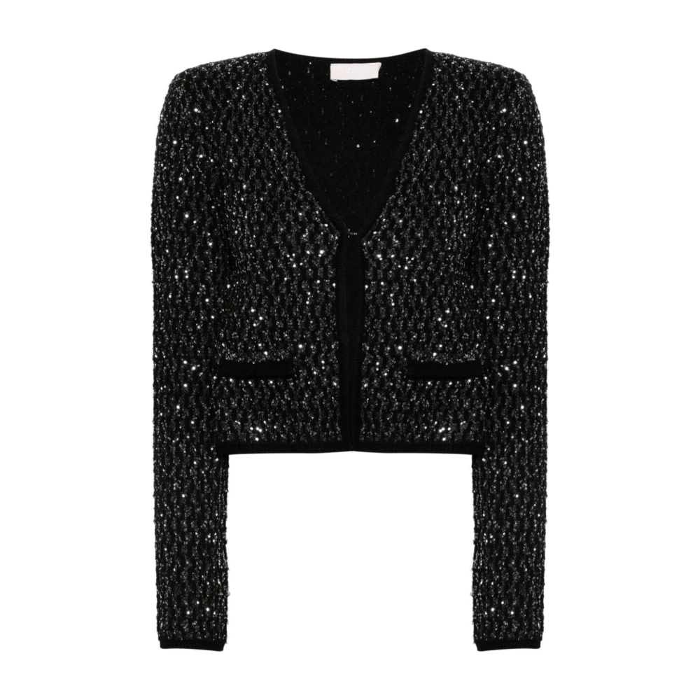 Liu Jo Zwarte Paillet Sweater V-Hals Stijl Black Dames