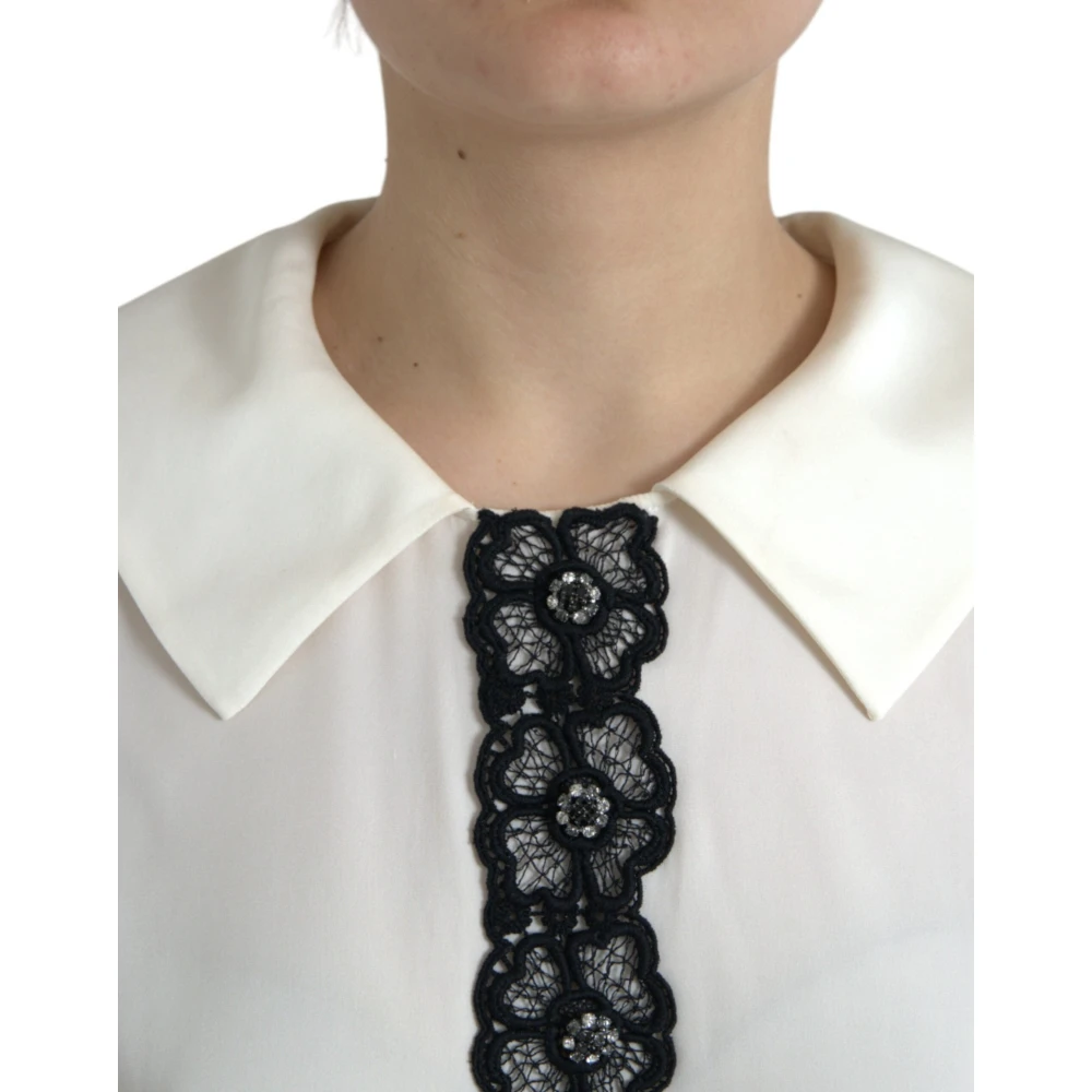 Dolce & Gabbana Elegante Off-White Zijden Kant Blouse White Dames