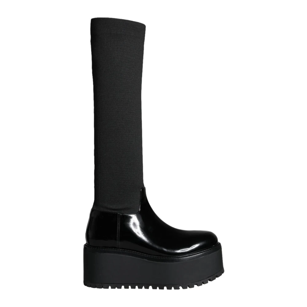 Dolce & Gabbana Women's Black Leather Knee High Boots