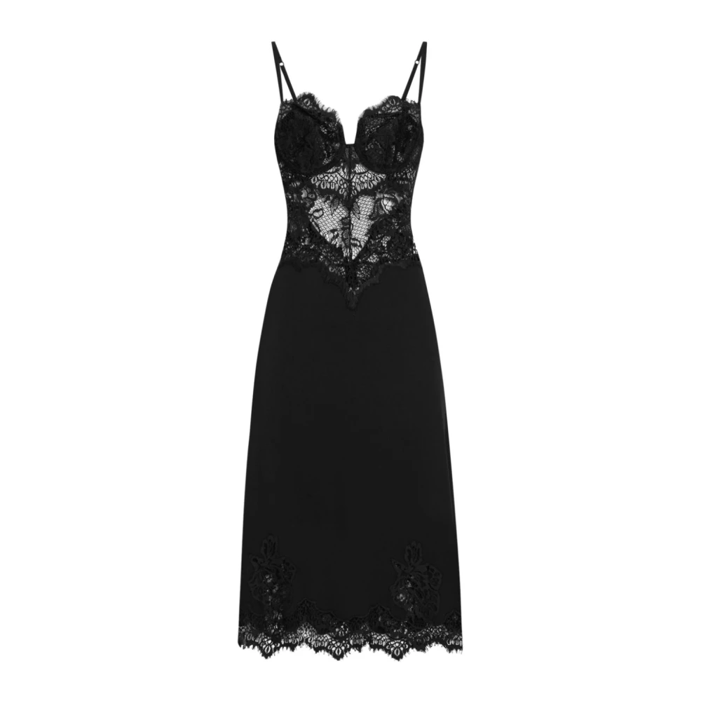 Dolce & Gabbana Zwarte Bloemenkant Sweetheart Jurk Black Dames