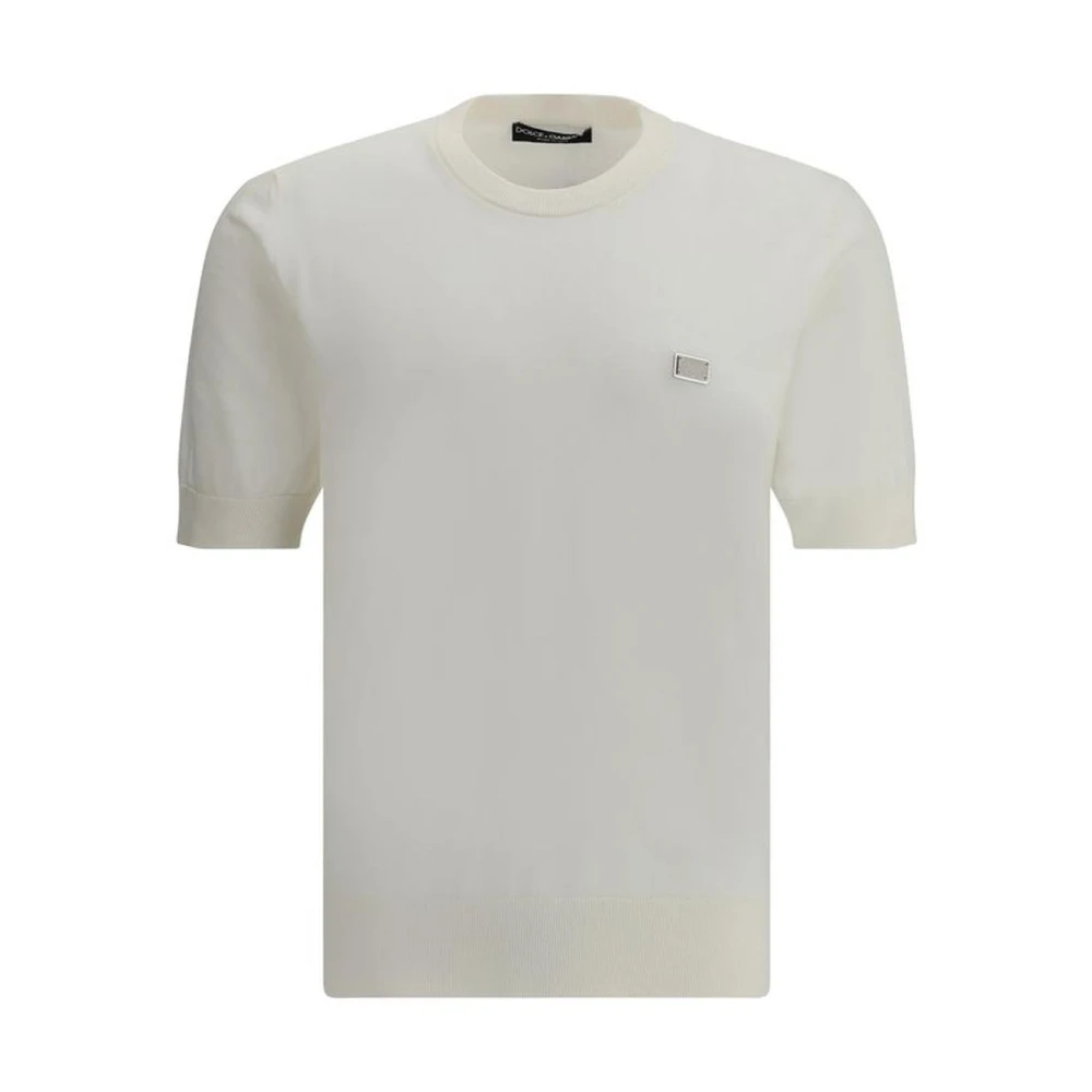 Dolce & Gabbana Geribbeld Gebreid T-shirt met Monochroom Patroon White Heren