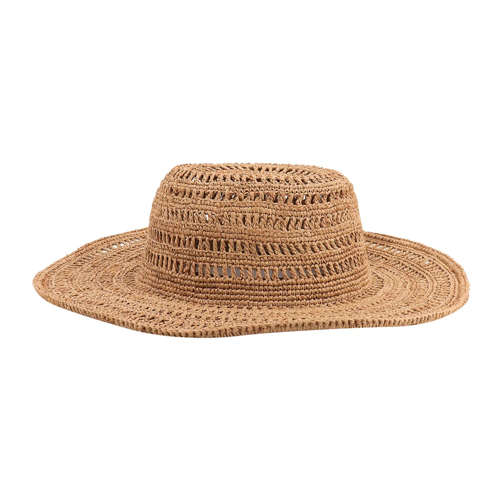 Ibeliv Geperforeerde brede rand Rafia hoed Beige Dames
