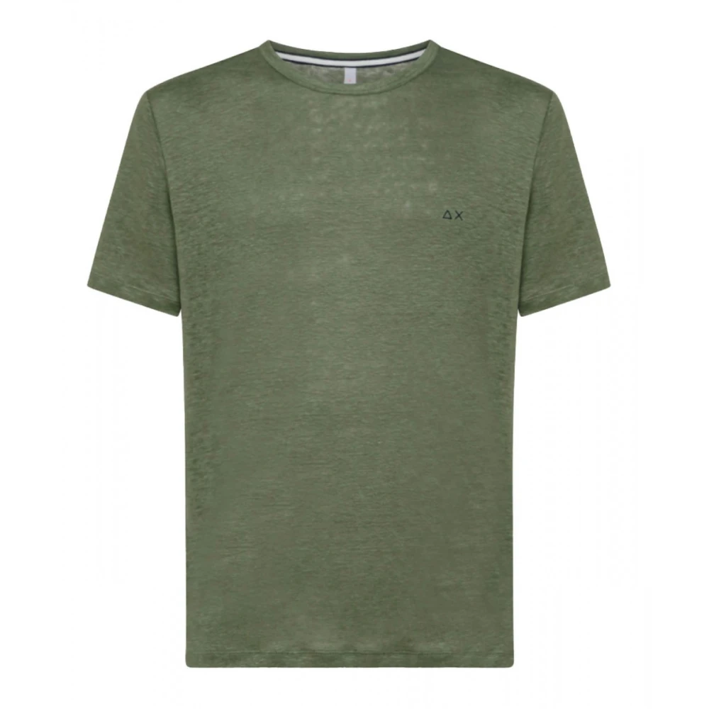 Sun68 Korte Mouw Linnen T-shirt Groen Militair Green Heren