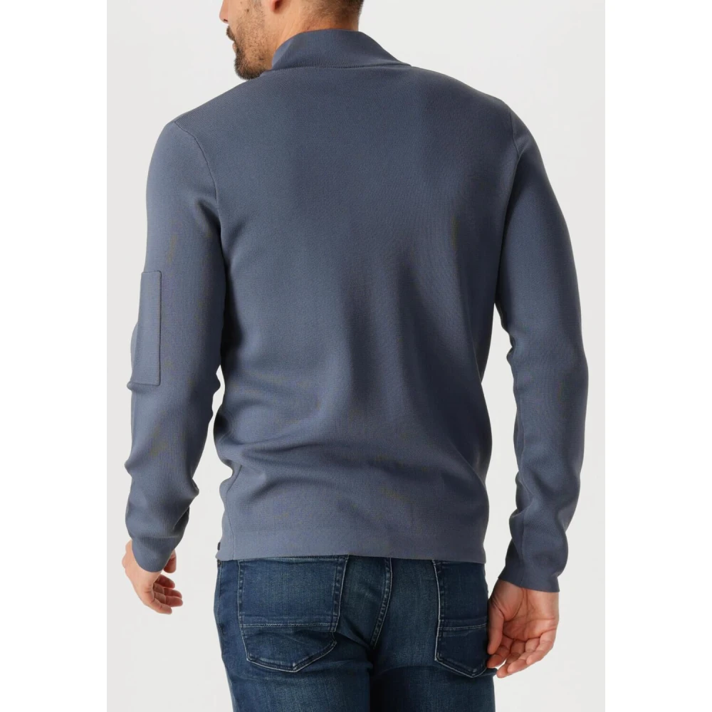 Genti Blauwe Turtle Zip Sweater Blue Heren