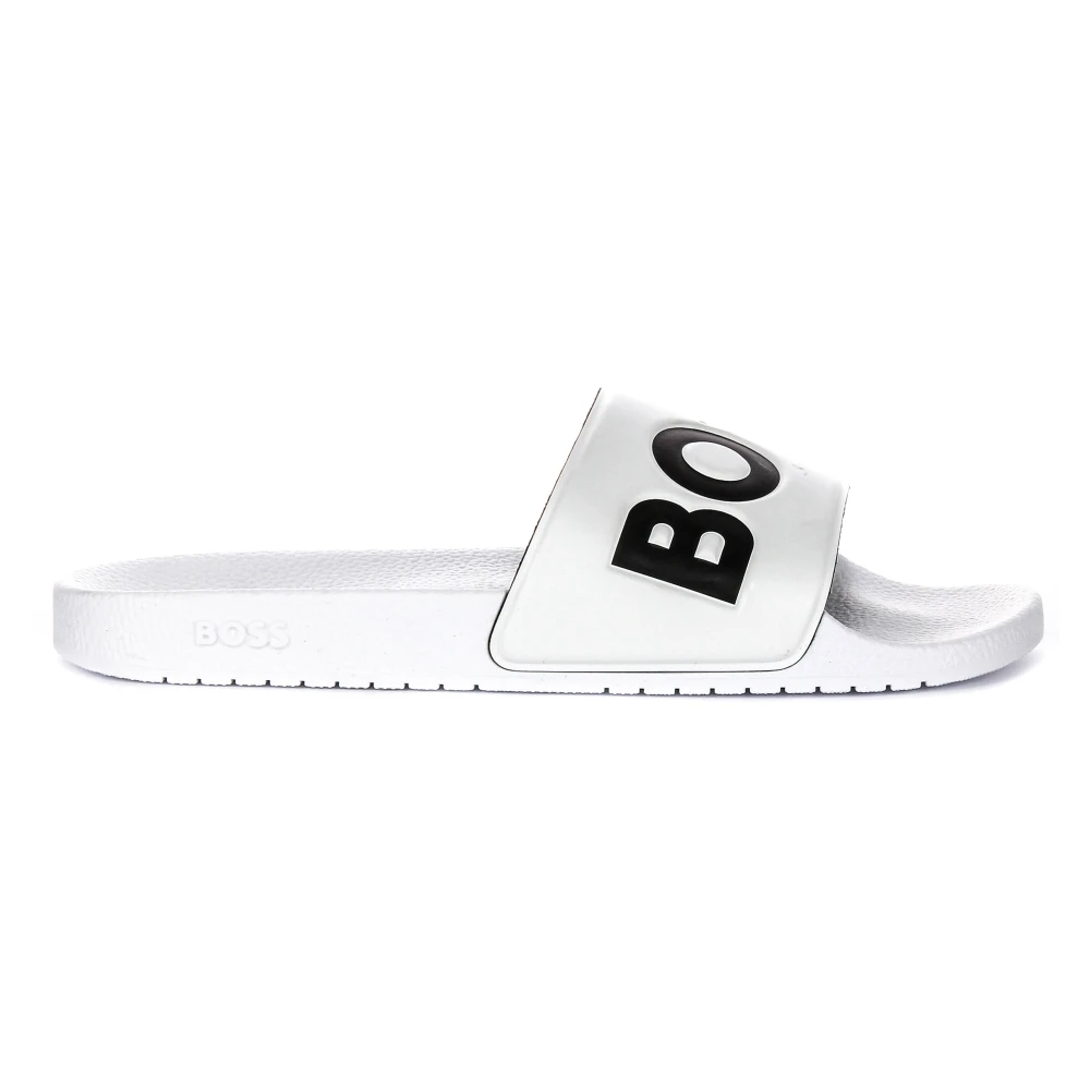 Hugo Men's White Sliders, 9 Uk, Stylish Slide Sandals For