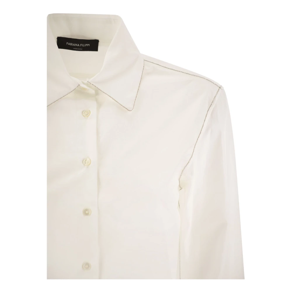 Fabiana Filippi Moderne Katoenen Overhemd met Diamantborduursel White Dames