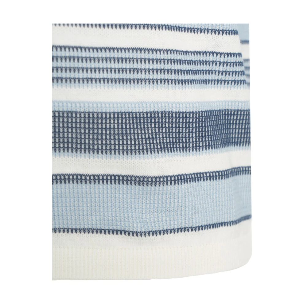 Paolo Pecora Blauw Gestreept Gebreid Crew Neck T-shirt Blue Heren