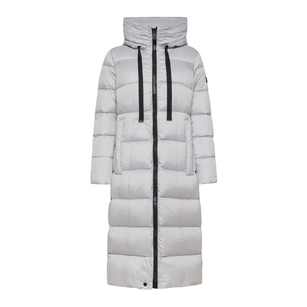 Peuterey Grijze Lange Gewatteerde Jas met Capuchon Gray Dames