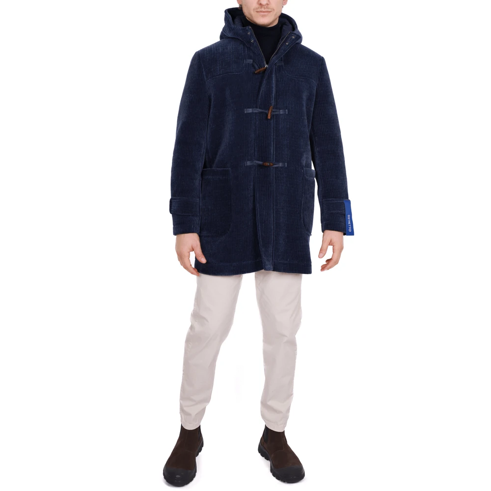 Distretto12 Blauwe Corduroy Hoodiejas met Rits Blue Heren