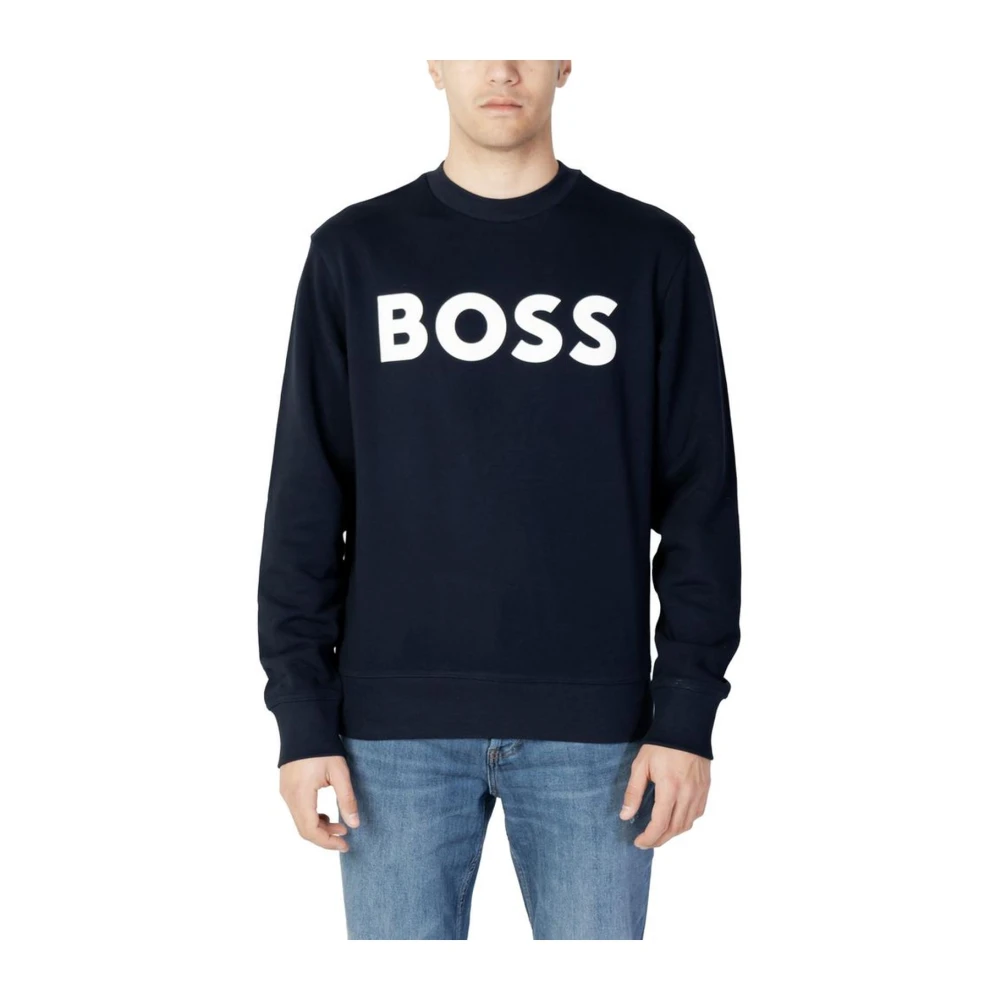 Hugo Boss Bomull Hoodless Sweatshirt Vår/Sommar Kollektion Blue, Herr