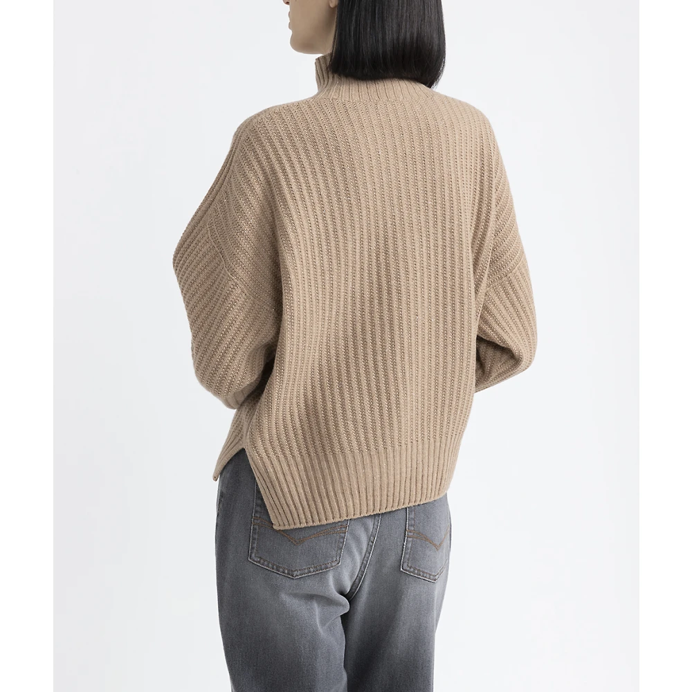 PESERICO Wol zijde kasjmier en lurex trui Brown Dames