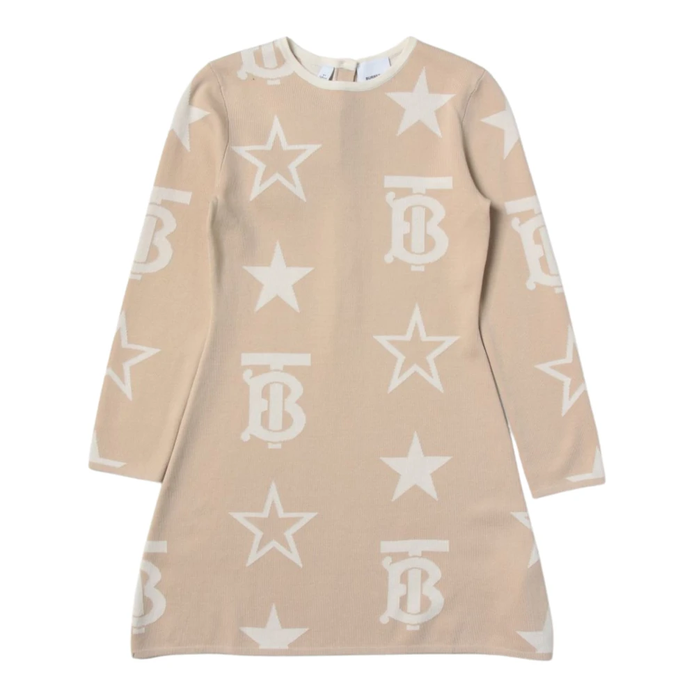 Burberry Beige Jacquard Klänning med Logodetaljer Beige, Flicka