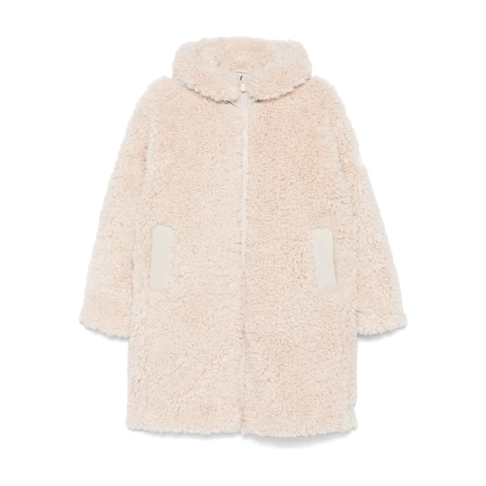 Save The Duck Beige Shearling Vadderad Huva Kappa Beige, Dam