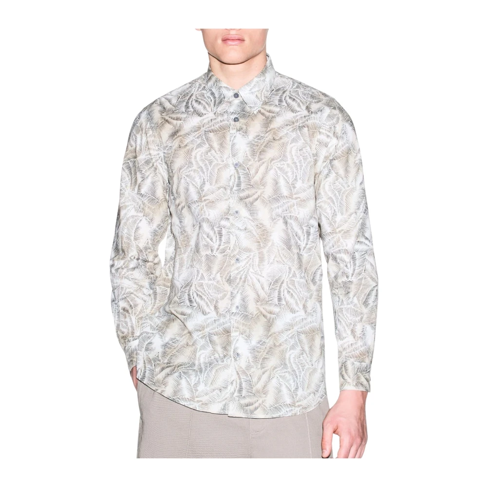 Armani Exchange Men's Beige Casual Shirts, S, Leaf Allover Shirt