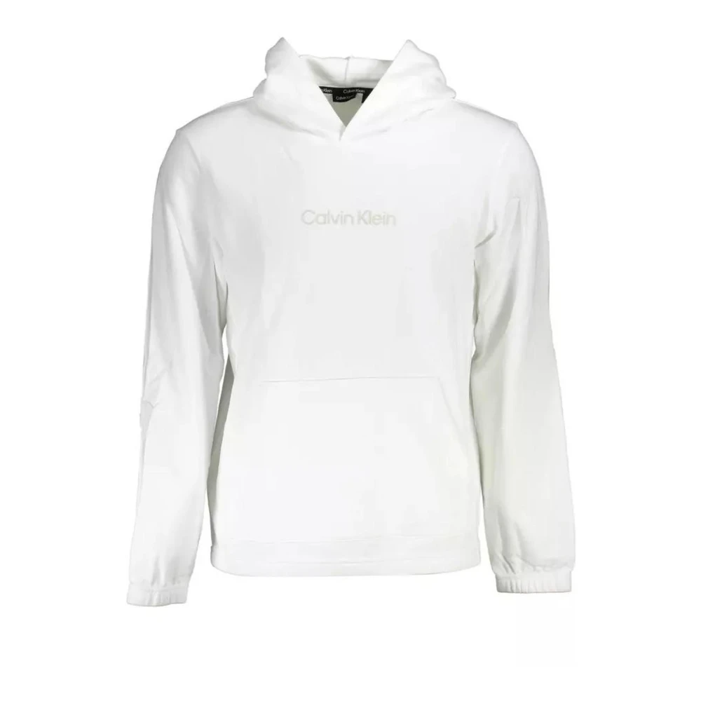 Calvin Klein Men's White Hoodies, Xl, Cotton Hooded Sweatshirt With Central Pocket