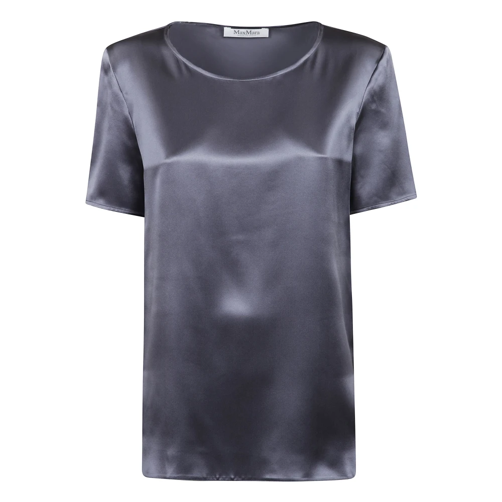 Max Mara Zijden blouse met korte mouwen en zijsplitten Blue Dames