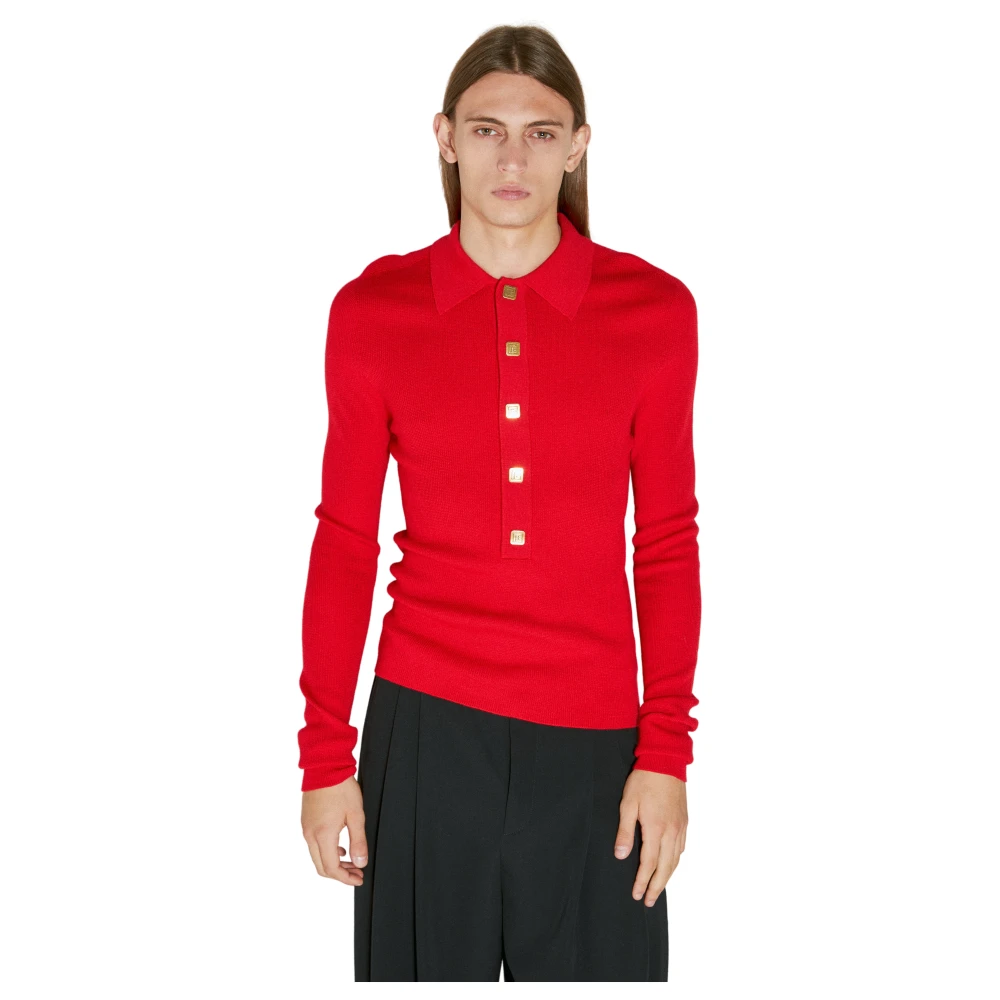 Balmain Klassieke Wol Gebreide Polo Shirt Red Heren