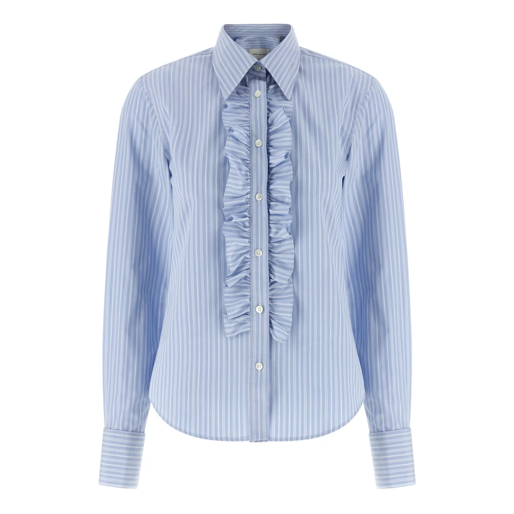Ami Paris Women's Blue Long Sleeve Ruffled Adjusted Shirt