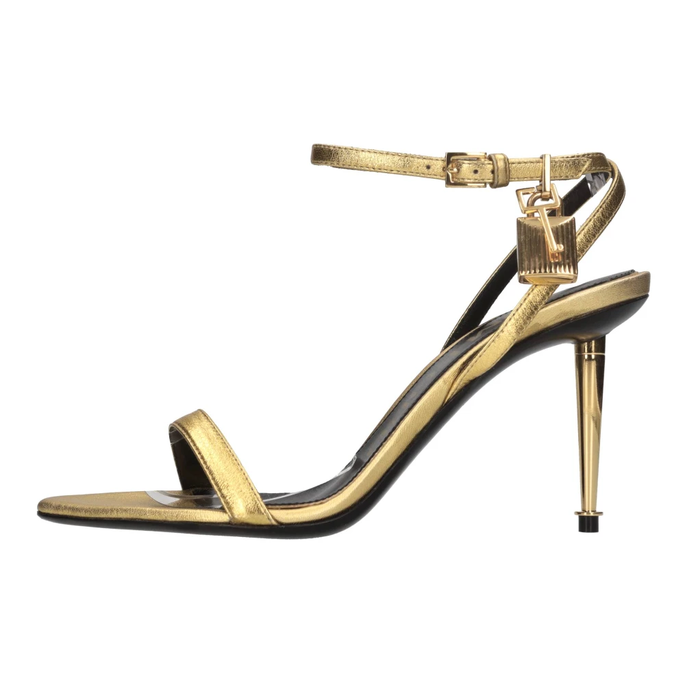 Tom Ford Elegant Stiletto Heel Padlock Sandals - Female - High Heel Sandals - Yellow - 4 Uk - Shoes - Image 2