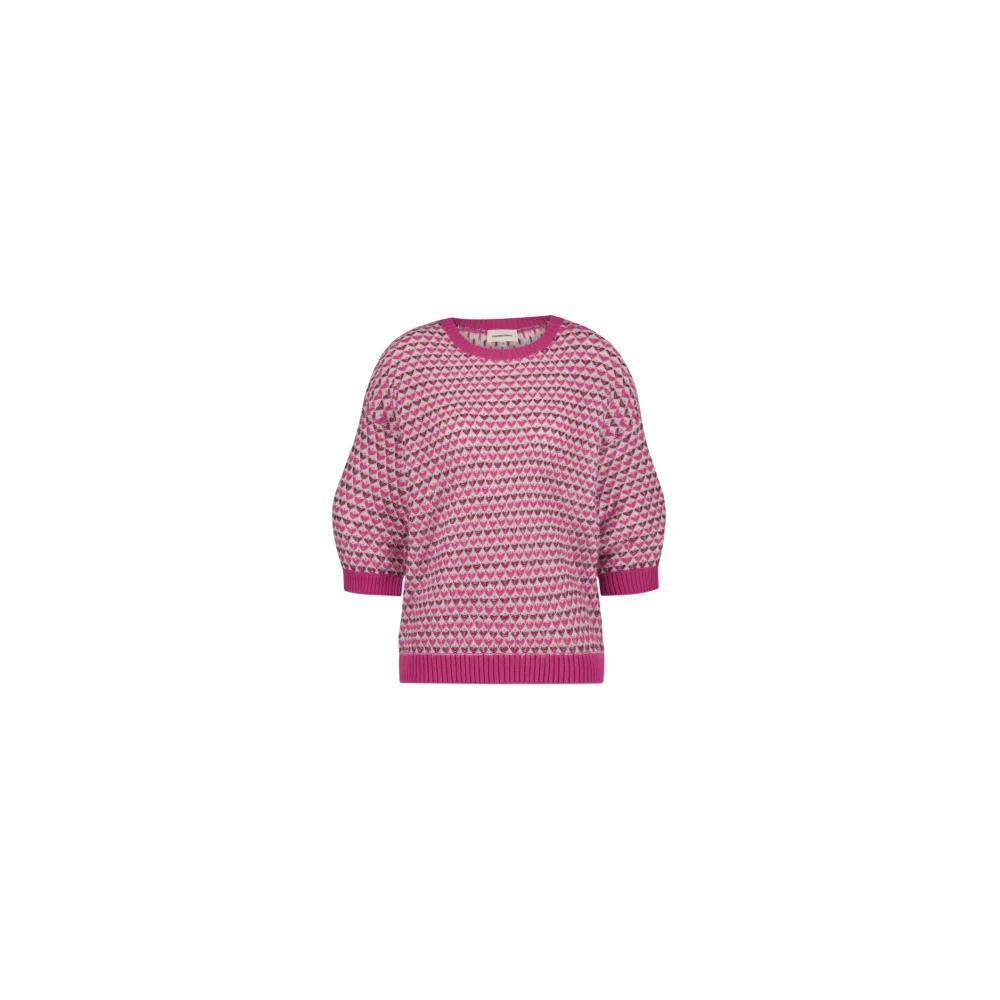 Fabienne Chapot gebreide trui Rose met wol en hartjes roze donkerroze ecru