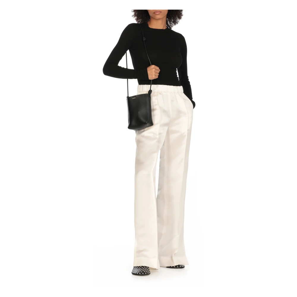 Jil Sander Elastische Taille Ivoor Viscose Blend Broek Beige Dames
